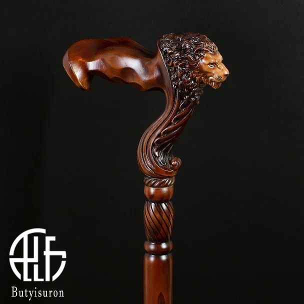 Wooden Walking Stick Cane Lion Head