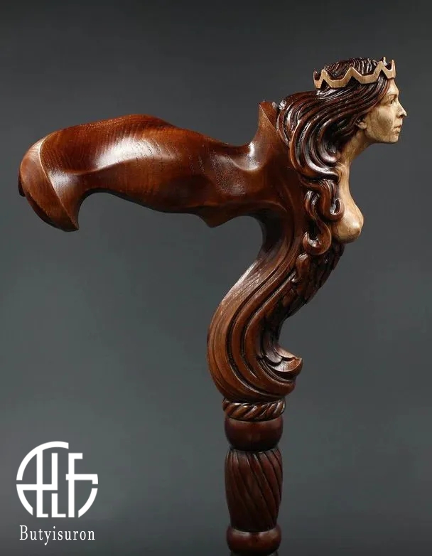 Fantasy Syren Wooden Walking Cane