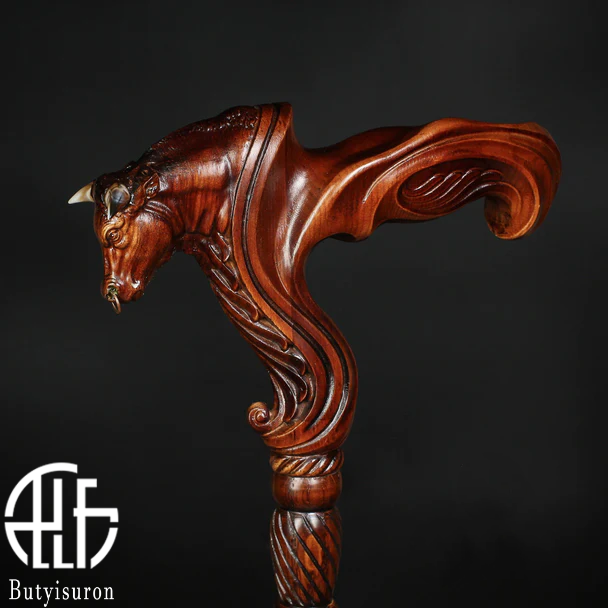 Wooden Ox Bull Cane Walking Stick