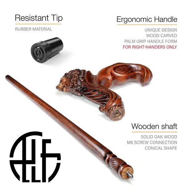 Wooden Walking Stick Cane Lion Head