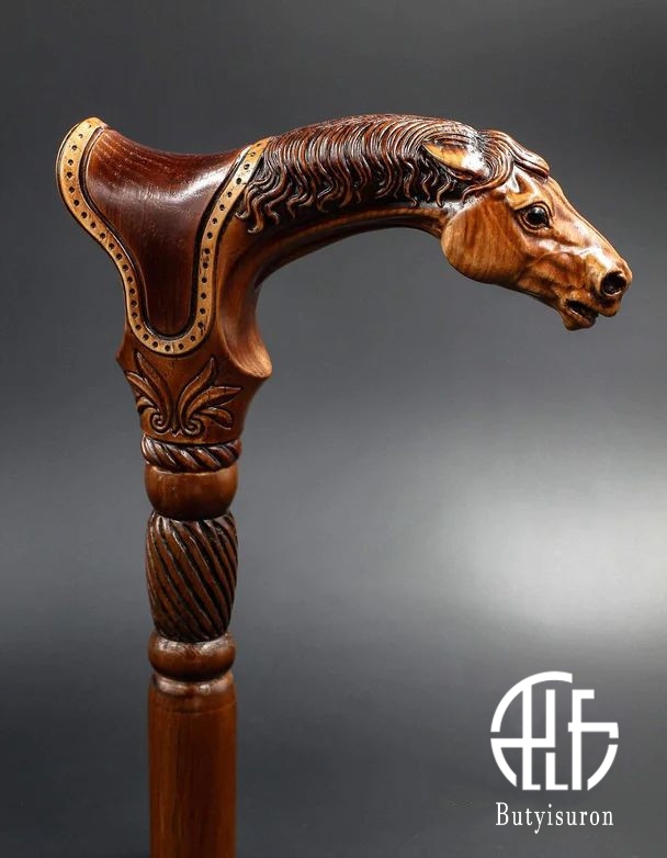 Wooden Cane Walking Stick Horse with Saddle