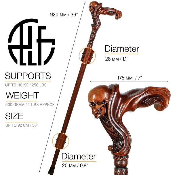 Skull Cane Wooden Walking Stick