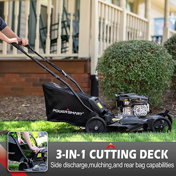 PowerSmart Push Lawn Mower Gas Powered - 21 Inch, 170CC 4-Stroke Engine, 3-in-1 Gas Lawn Mower with Bag, 5 Adjustable Heights 1.18 -3