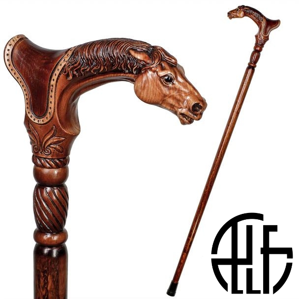 Wooden Cane Walking Stick Horse with Saddle