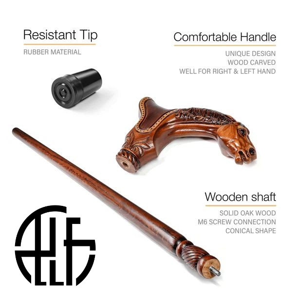 Wooden Cane Walking Stick Horse with Saddle