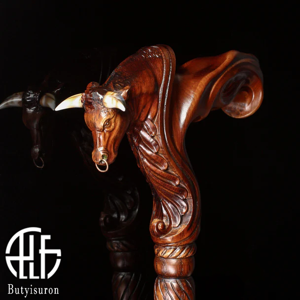 Wooden Ox Bull Cane Walking Stick