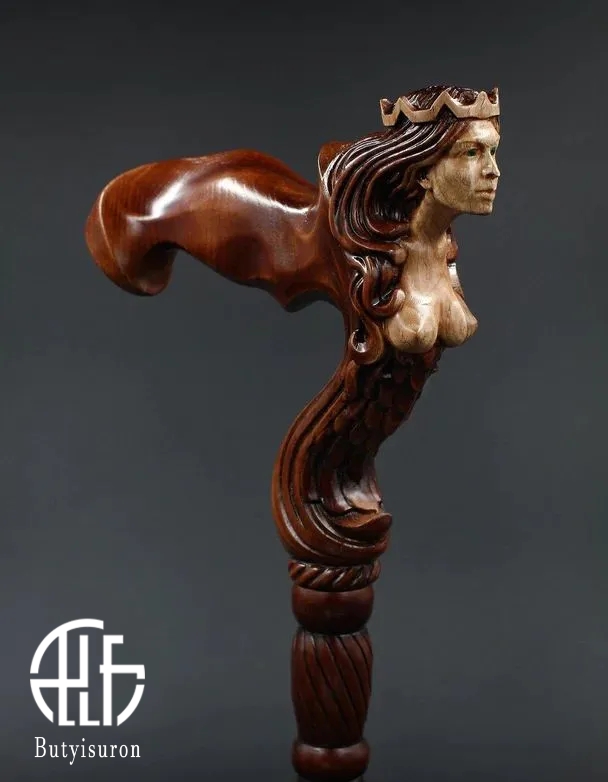 Fantasy Syren Wooden Walking Cane