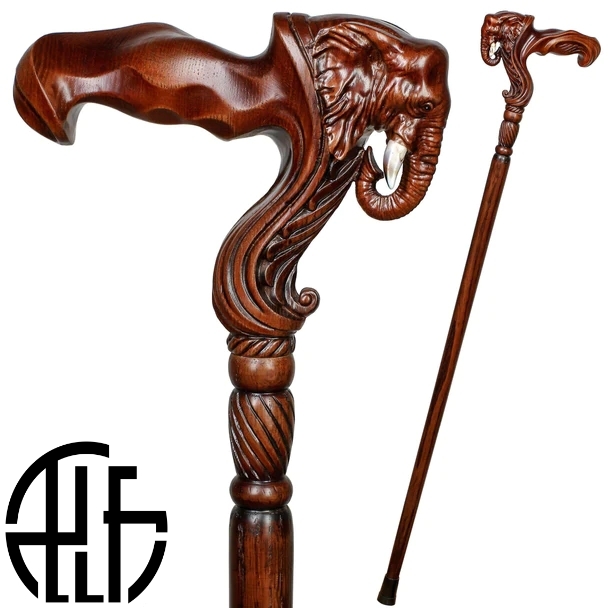 Elephant Cane Wooden Walking Stick Ergonomic Handle