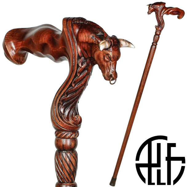 Wooden Ox Bull Cane Walking Stick