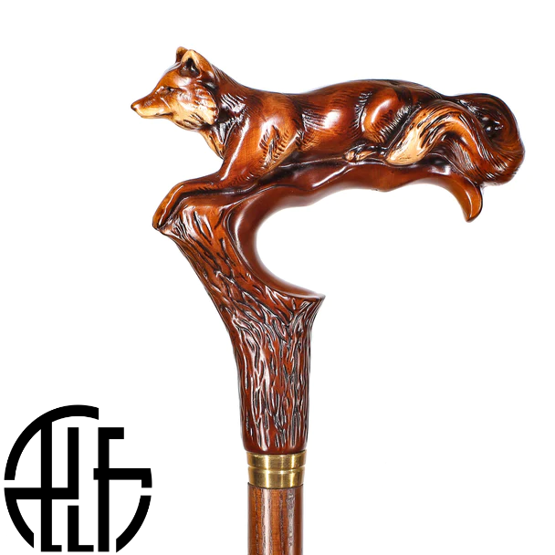 Wooden Walking Cane Stick Fox