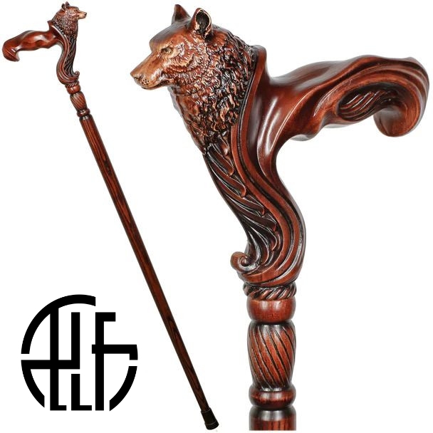 Wolf Wooden Walking Cane stick