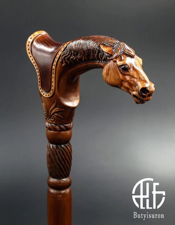 Wooden Cane Walking Stick Horse with Saddle
