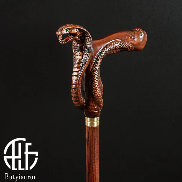 Wooden Cane Walking Stick Cobra Snake