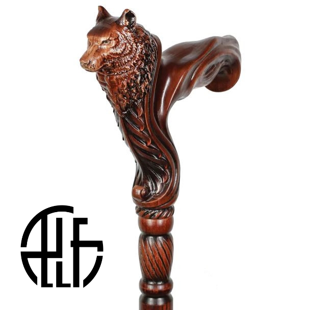 Wolf Wooden Walking Cane stick