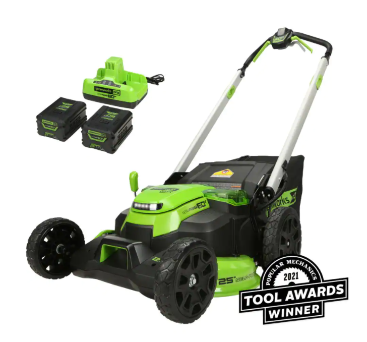 PRO 25 in. 60V Battery Self Propelled Walk-Behind Lawn Mower with (2) 4.0 Ah Batteries and Charger