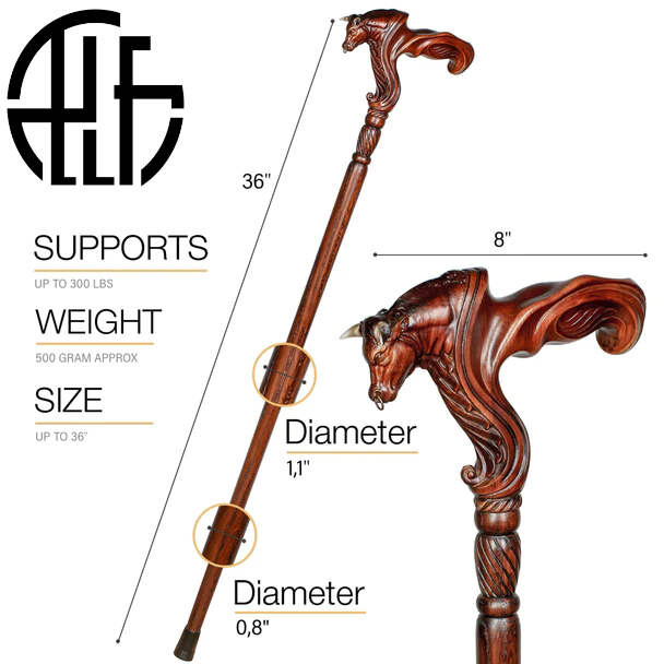 Wooden Ox Bull Cane Walking Stick