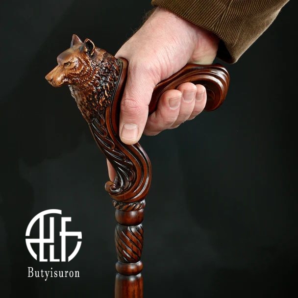 Wolf Wooden Walking Cane stick