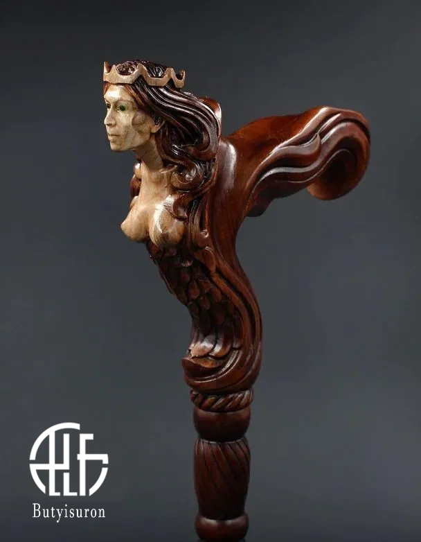 Fantasy Syren Wooden Walking Cane