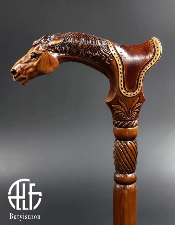 Wooden Cane Walking Stick Horse with Saddle
