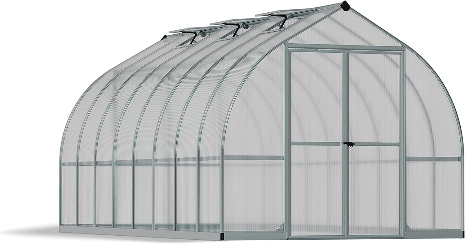 Palram - Canopia Bella Hobby Greenhouse, 8' x 8', Silver with Twin Wall Glazing