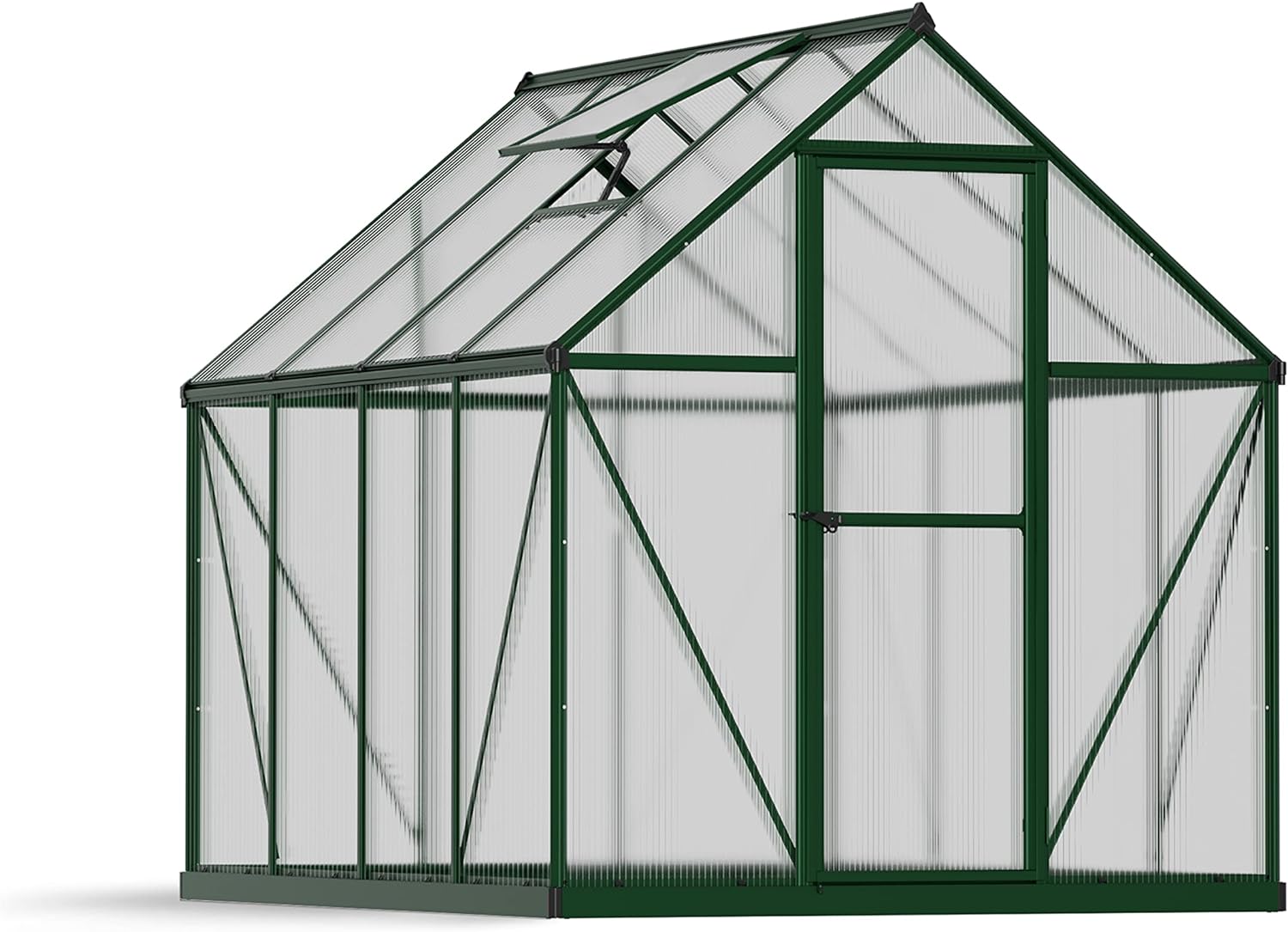 Palram - Canopia Mythos 6 Ft. x 8 Ft. Greenhouse Kit with Plant Hangers Hobby DIY Walk in Green House Heavy Duty Polycarbonate with Aluminium Frame, with Lockable Door and Vent for Garden in Silver