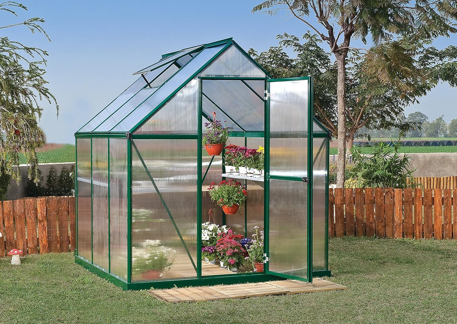 Palram Canopia Greenhouse Kit 6' x 14' Hobby Walk-In Polycarbonate twin-wall Heavy Duty Aluminum Frame Lockable Door and Vent Mythos (Silver)