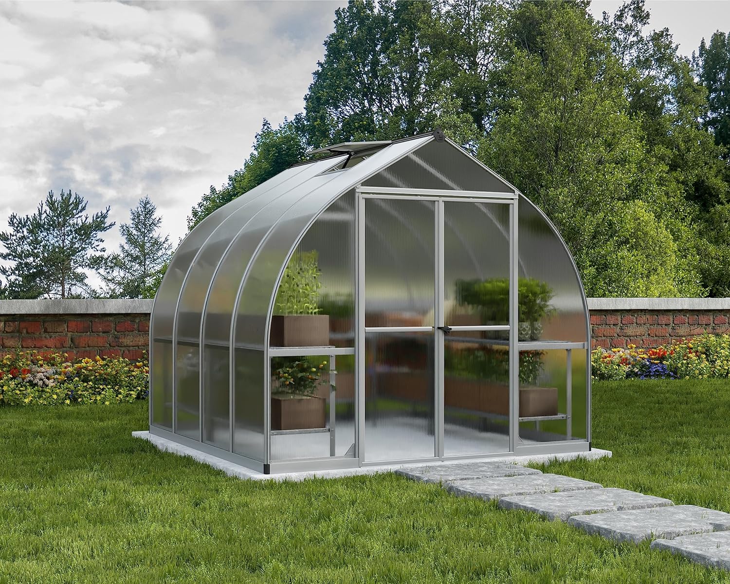 Palram - Canopia Bella Hobby Greenhouse, 8' x 8', Silver with Twin Wall Glazing