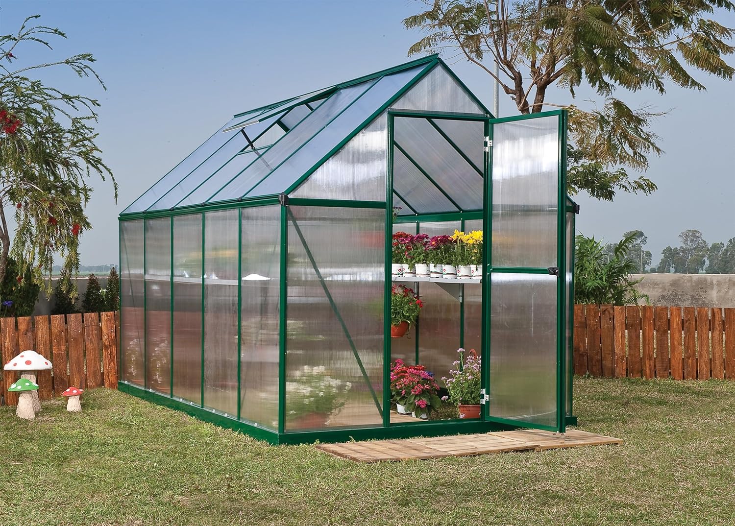 Palram Canopia Greenhouse Kit 6' x 4' Hobby Walk-In twin-wall Polycarbonate Heavy Duty Aluminum Frame Lockable Door and Vent Mythos (Silver)