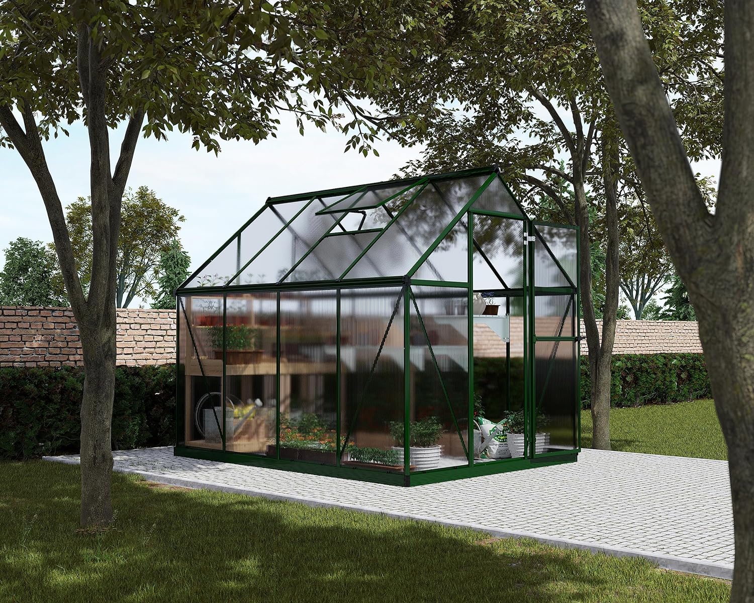 Palram - Canopia Mythos 6 Ft. x 8 Ft. Greenhouse Kit with Plant Hangers Hobby DIY Walk in Green House Heavy Duty Polycarbonate with Aluminium Frame, with Lockable Door and Vent for Garden in Silver