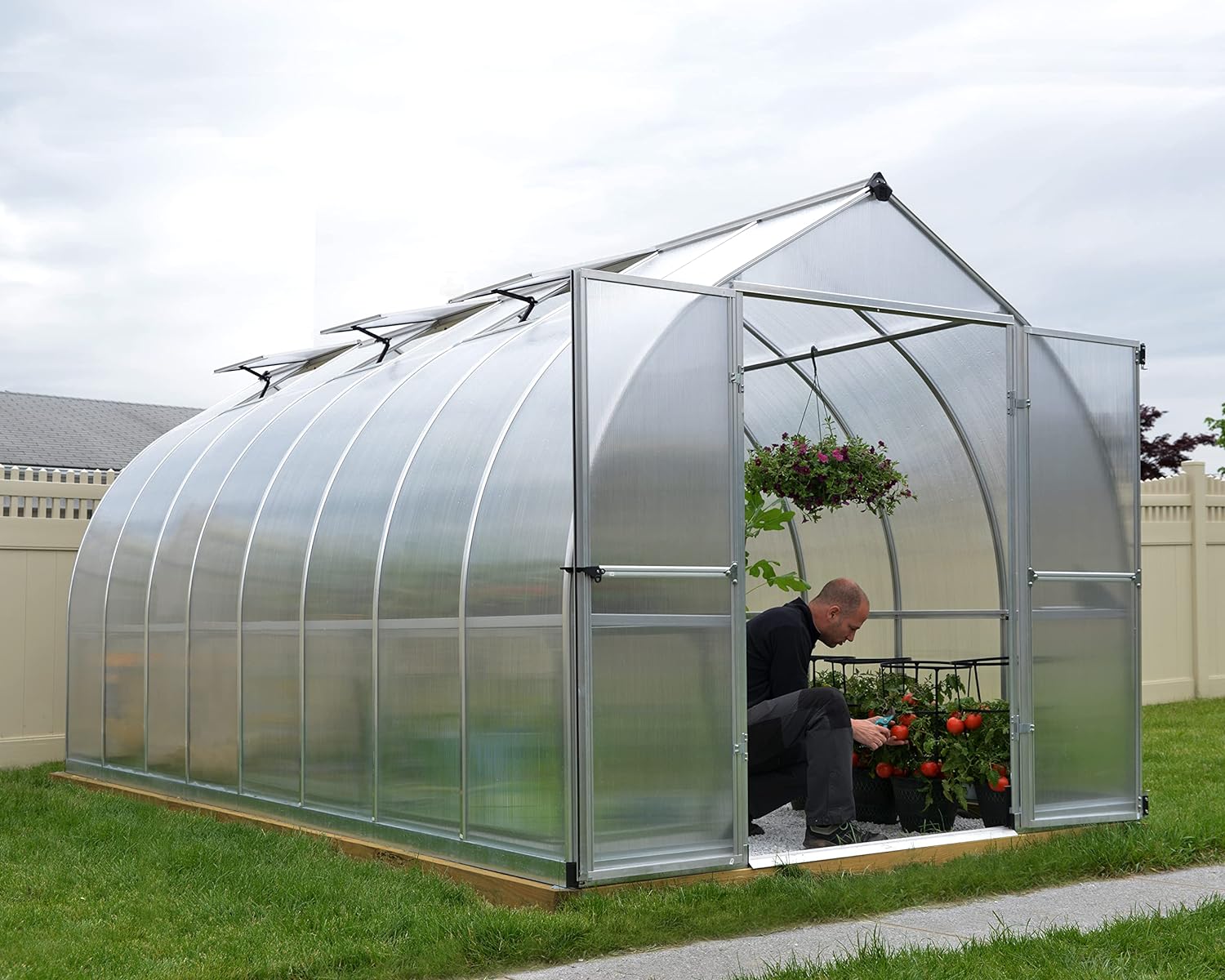 Palram - Canopia Bella Hobby Greenhouse, 8' x 8', Silver with Twin Wall Glazing