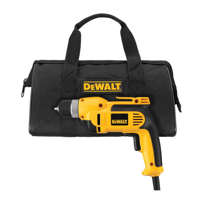 Dewalt 3/8-in VSR Keyless Corded Pistol Grip Drill Kit – 8-amp Motor – 2500 RPM – Variable-Speed Trigger