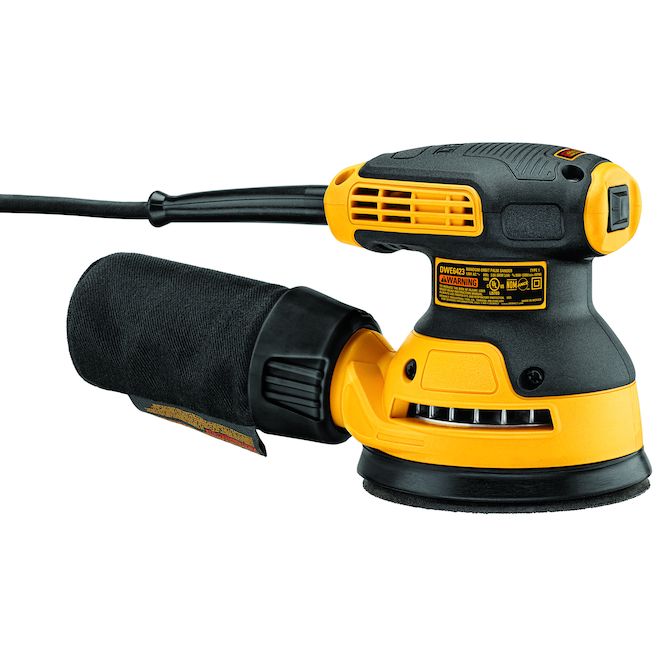 Dewalt 5-in Corded Random Orbit Sander Kit with Bag – 3-Amp Motor – 12000 OPM – Dust Sealed Switch – 8 Holes