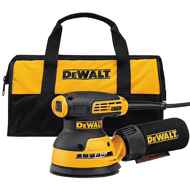 Dewalt 5-in Corded Random Orbit Sander Kit with Bag – 3-Amp Motor – 12000 OPM – Dust Sealed Switch – 8 Holes