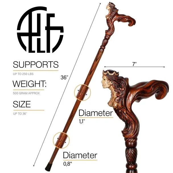 Fantasy Syren Wooden Walking Cane
