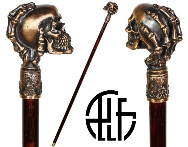 Skeleton Walking Stick Cane Bronze