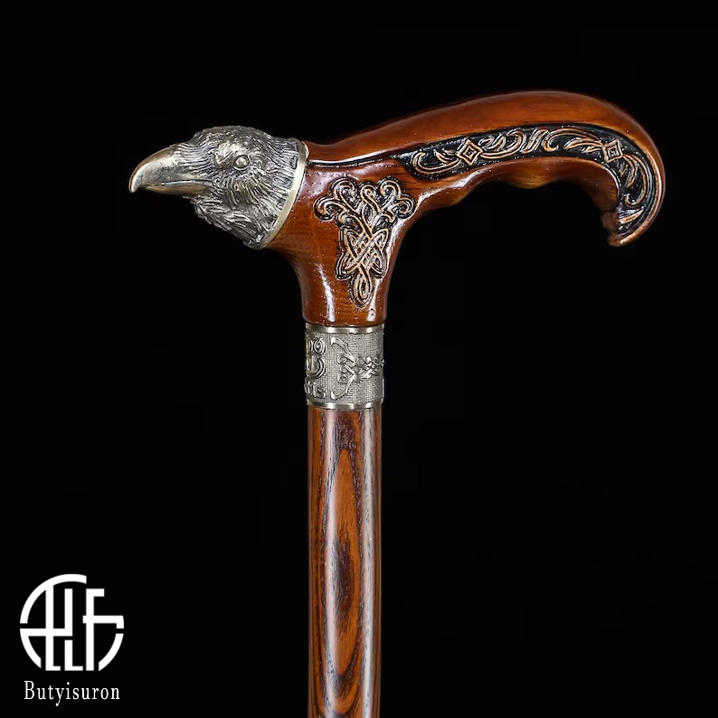 Raven Walking Cane Wood