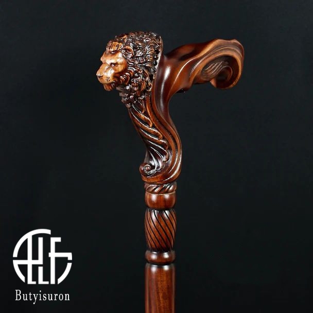 Wooden Walking Stick Cane Lion Head