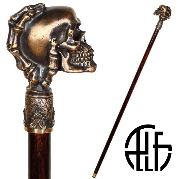 Skeleton Walking Stick Cane Bronze