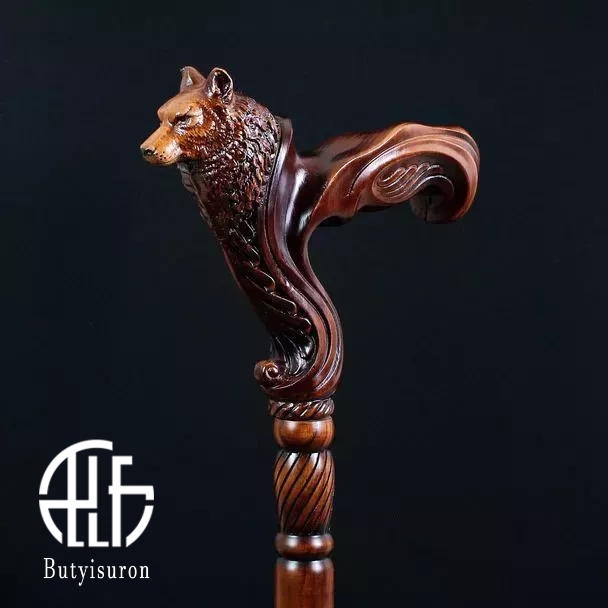 Wolf Wooden Walking Cane stick