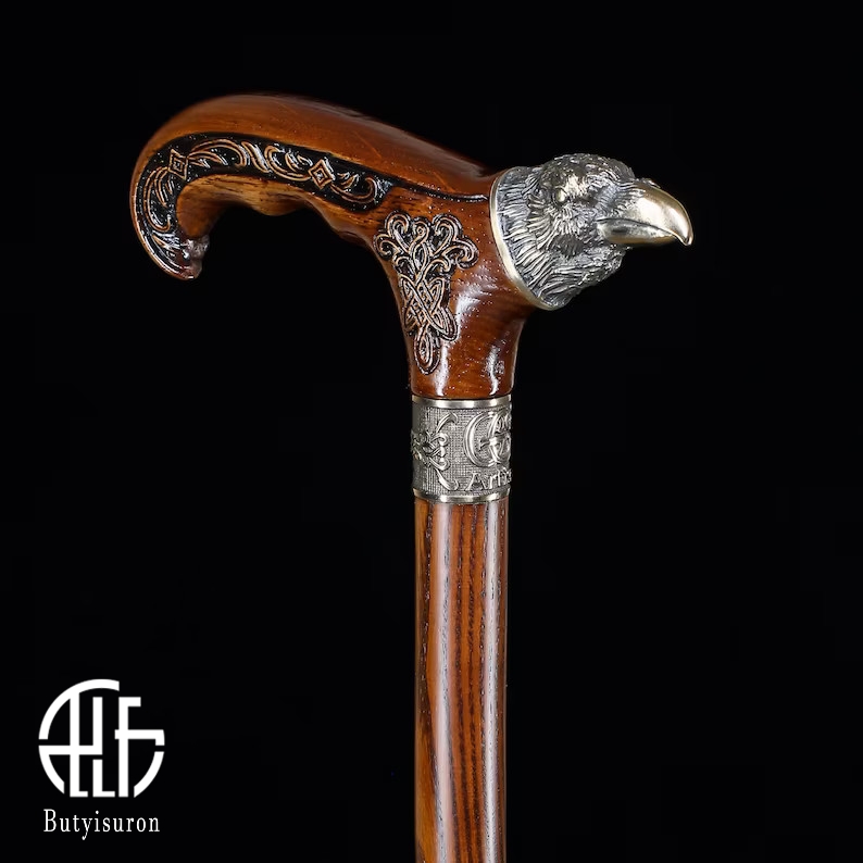 Raven Walking Cane Wood