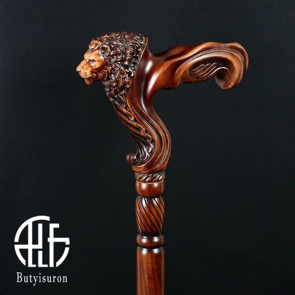 Wooden Walking Stick Cane Lion Head
