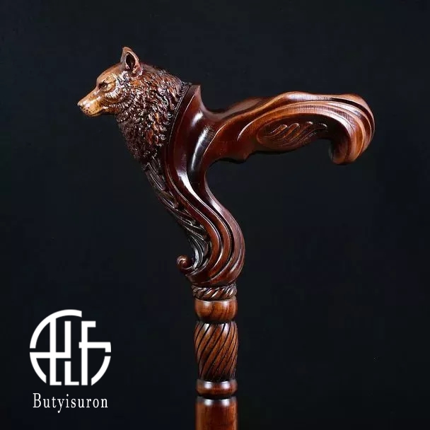Wolf Wooden Walking Cane stick