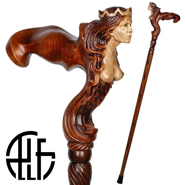 Fantasy Syren Wooden Walking Cane